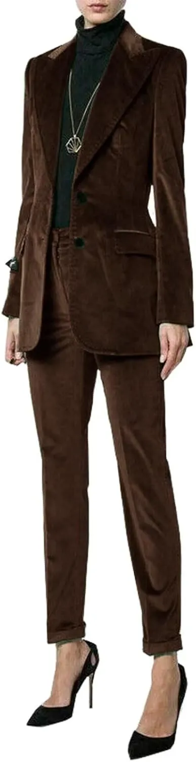 2 Piece Velvet Business Suit Pants Sets Formal Blazer&Pants Work Wear for Women