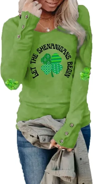 2024 St Patricks Day Shirt Long Sleeve Irish St Patty's Day Shirts Lucky Clover Shamrock Tunic Tee for Women