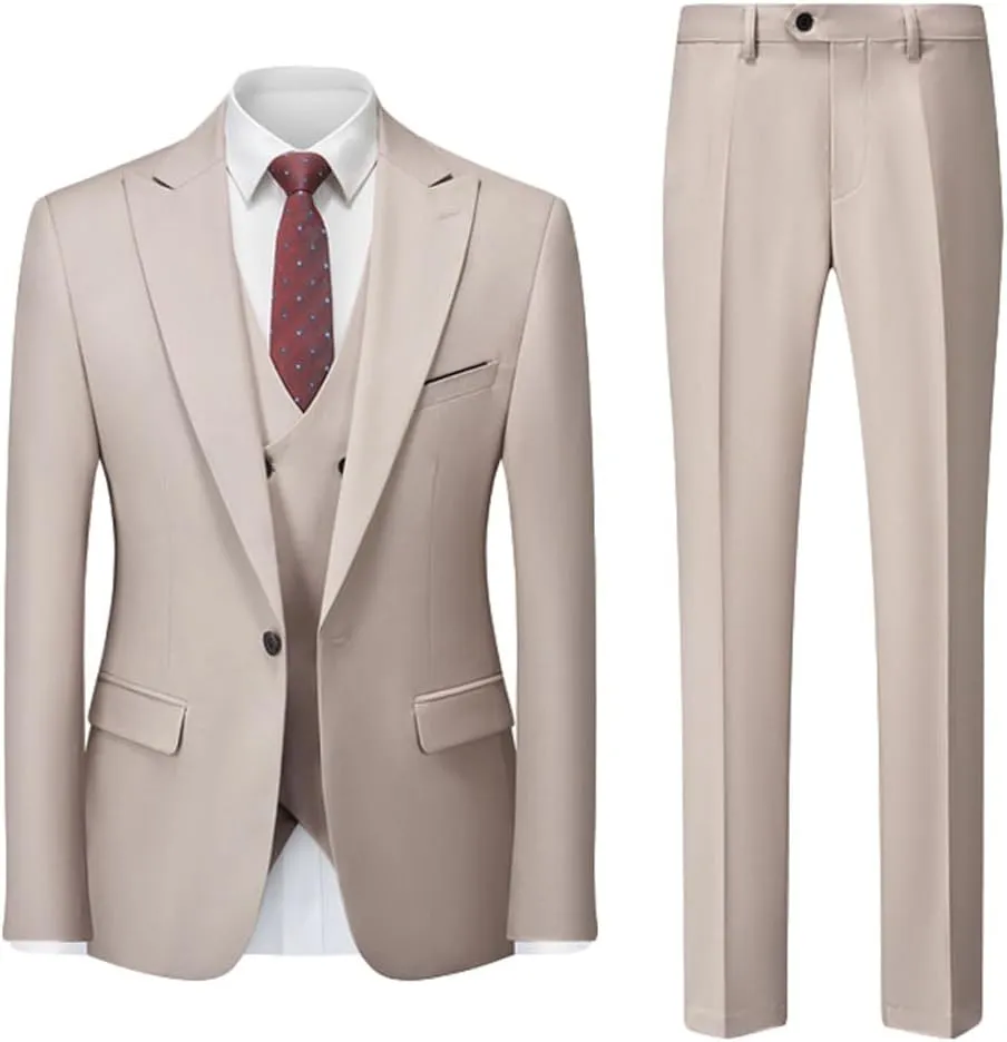 3 PC Mens Groom Tuxedos Slim Fit Wedding Suits for Men Business Suit Jacket Vest Pants Prom Party Suits