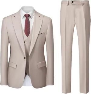 3 PC Mens Groom Tuxedos Slim Fit Wedding Suits for Men Business Suit Jacket Vest Pants Prom Party Suits