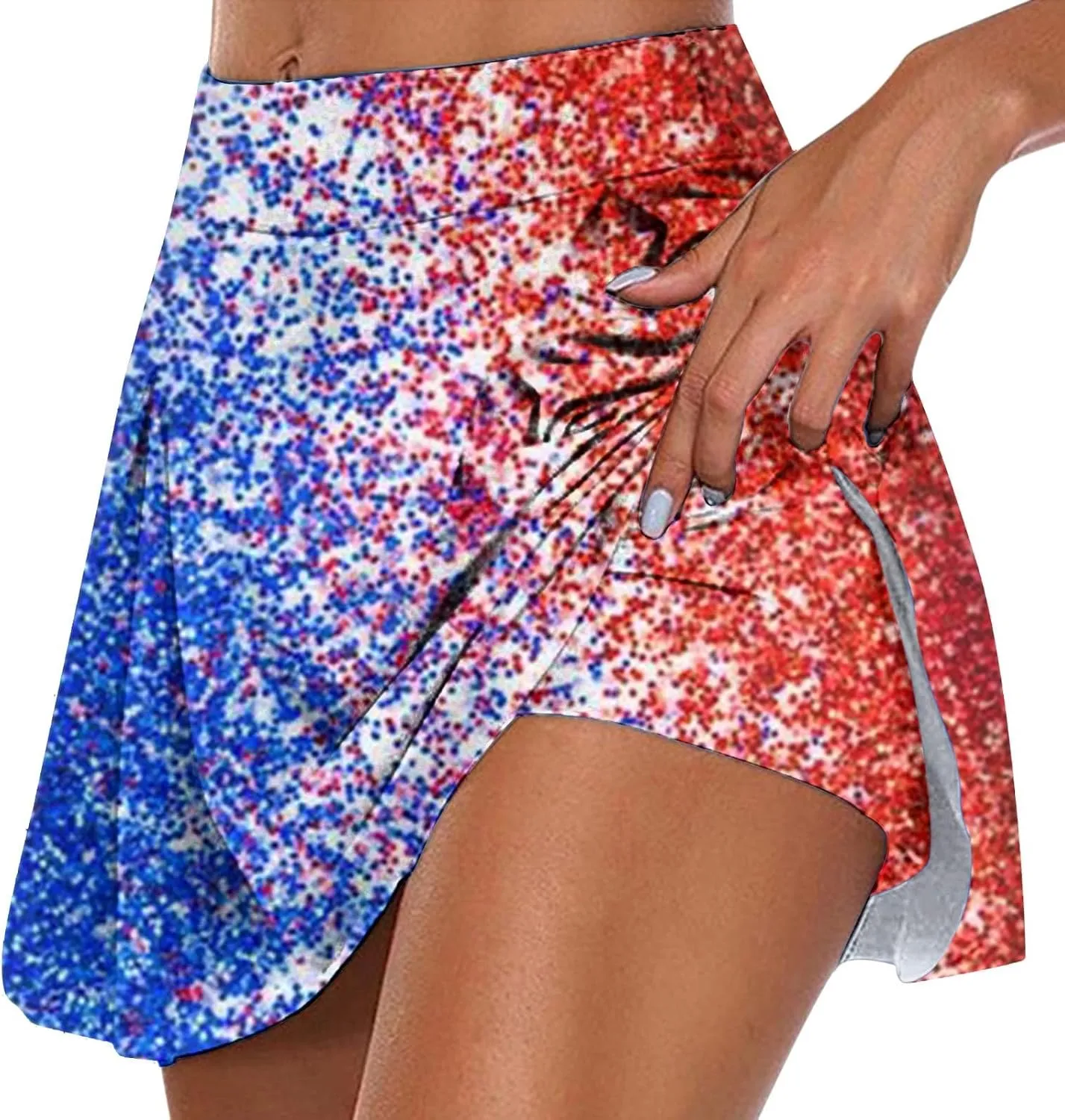4th of July Skorts for Women Athletic Breathable 2 in 1 Tennis Skirt Shorts Workout High Waisted Stretch Flowy Shorts