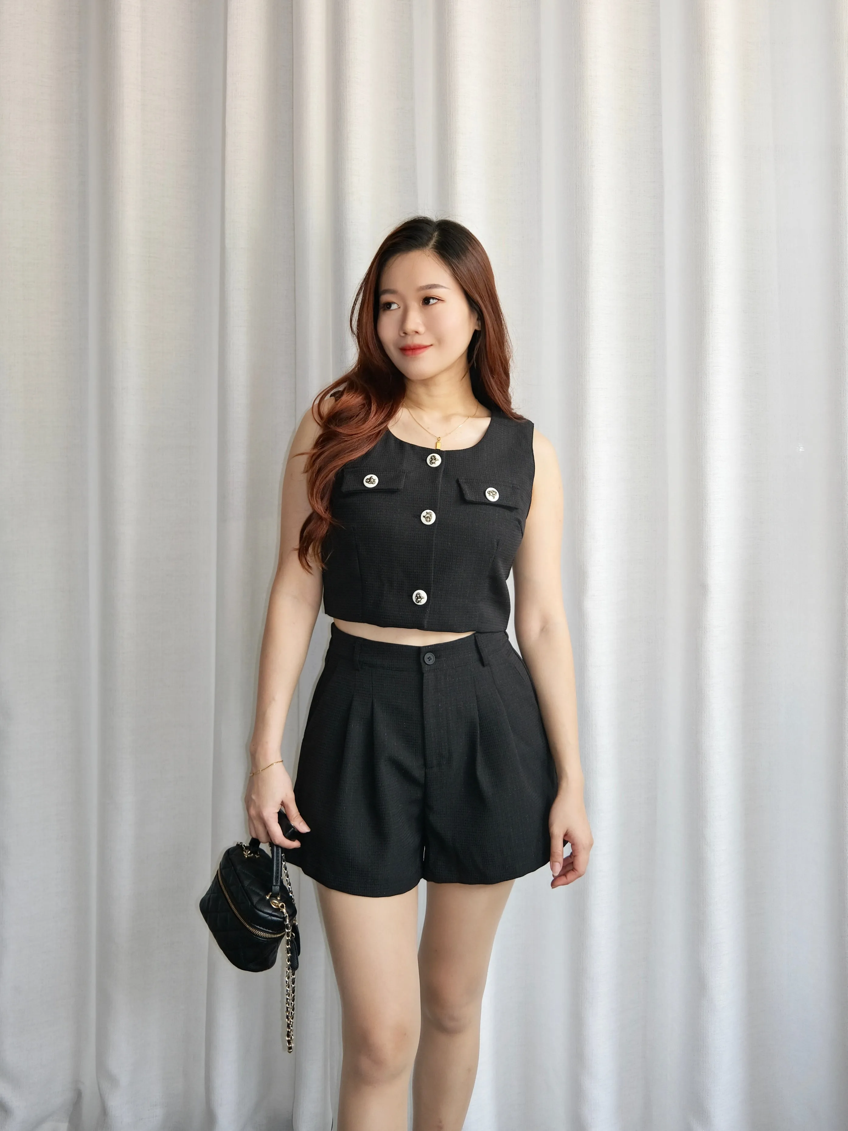 ACEWIN Flap Pockets Button Front Crop Top with Shorts Set (Size S-L) 800112