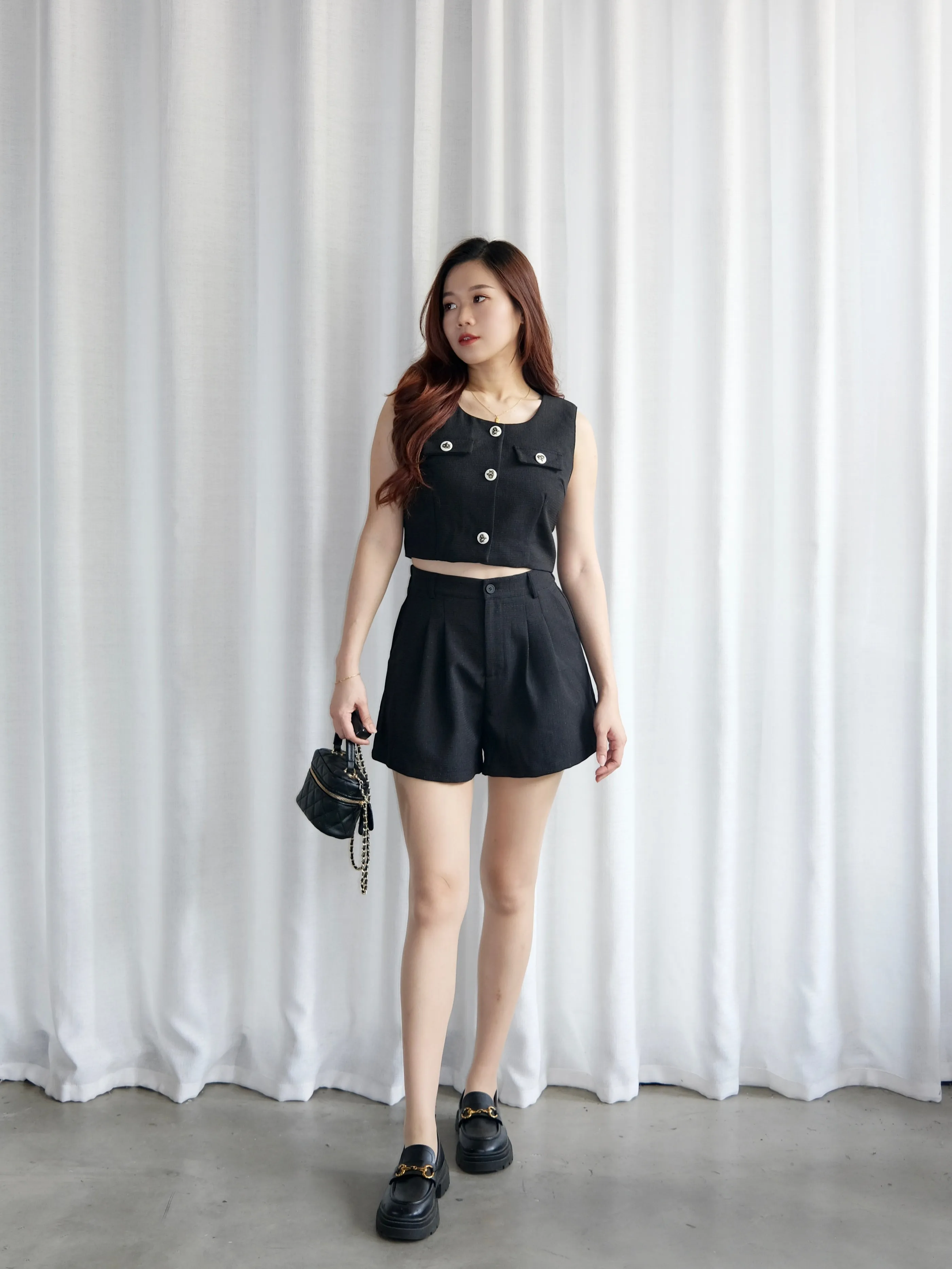 ACEWIN Flap Pockets Button Front Crop Top with Shorts Set (Size S-L) 800112