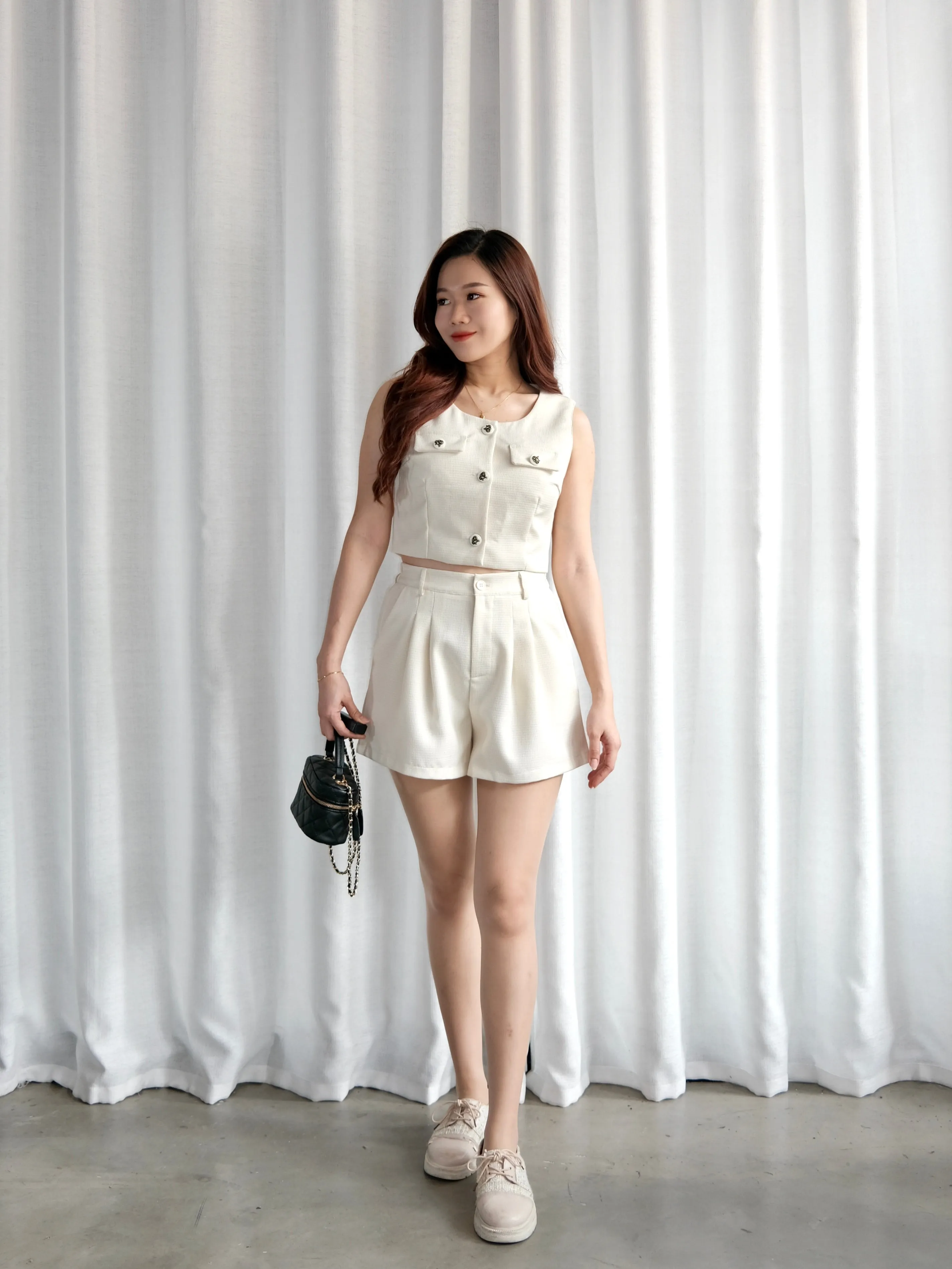 ACEWIN Flap Pockets Button Front Crop Top with Shorts Set (Size S-L) 800112