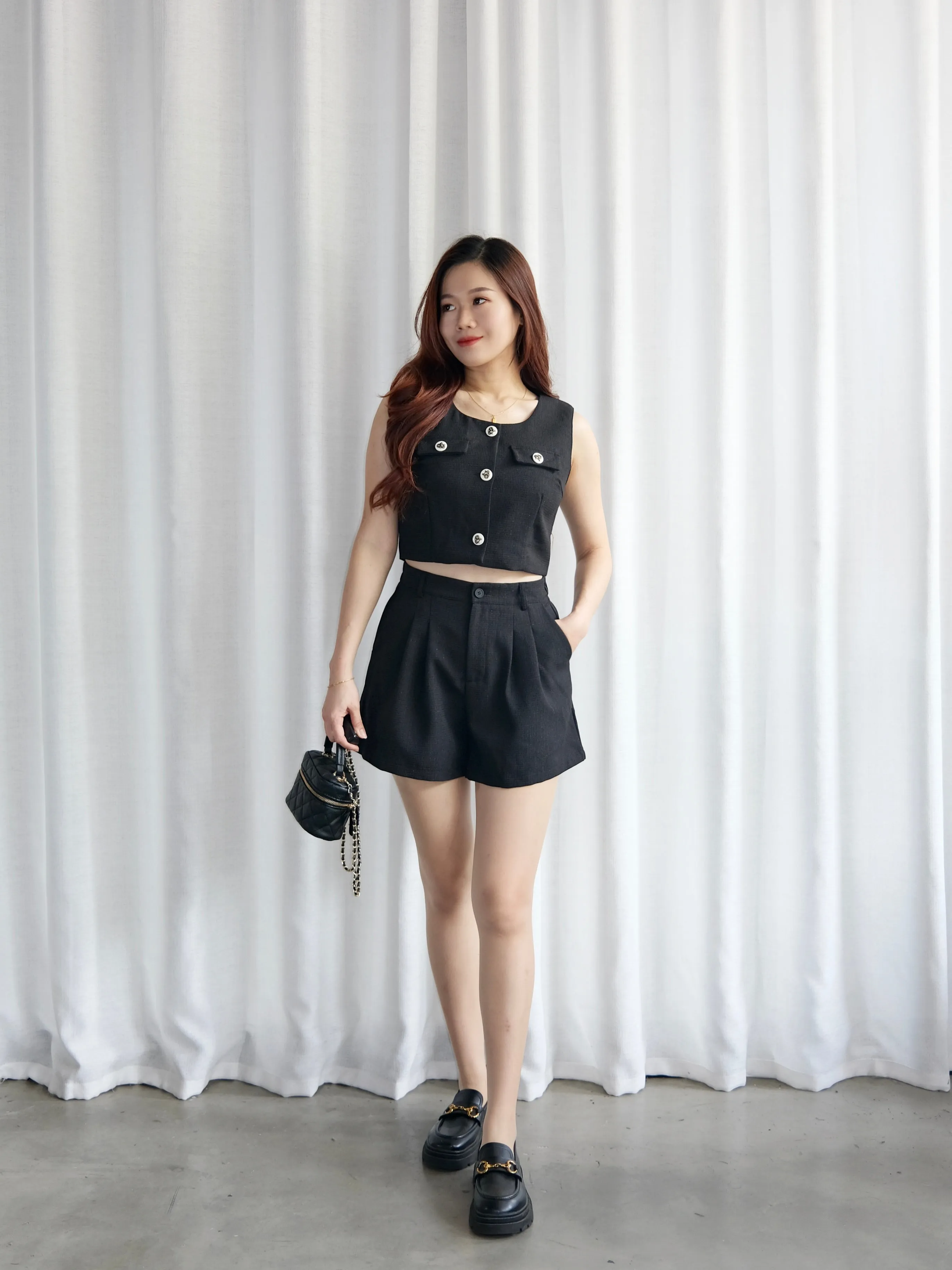 ACEWIN Flap Pockets Button Front Crop Top with Shorts Set (Size S-L) 800112