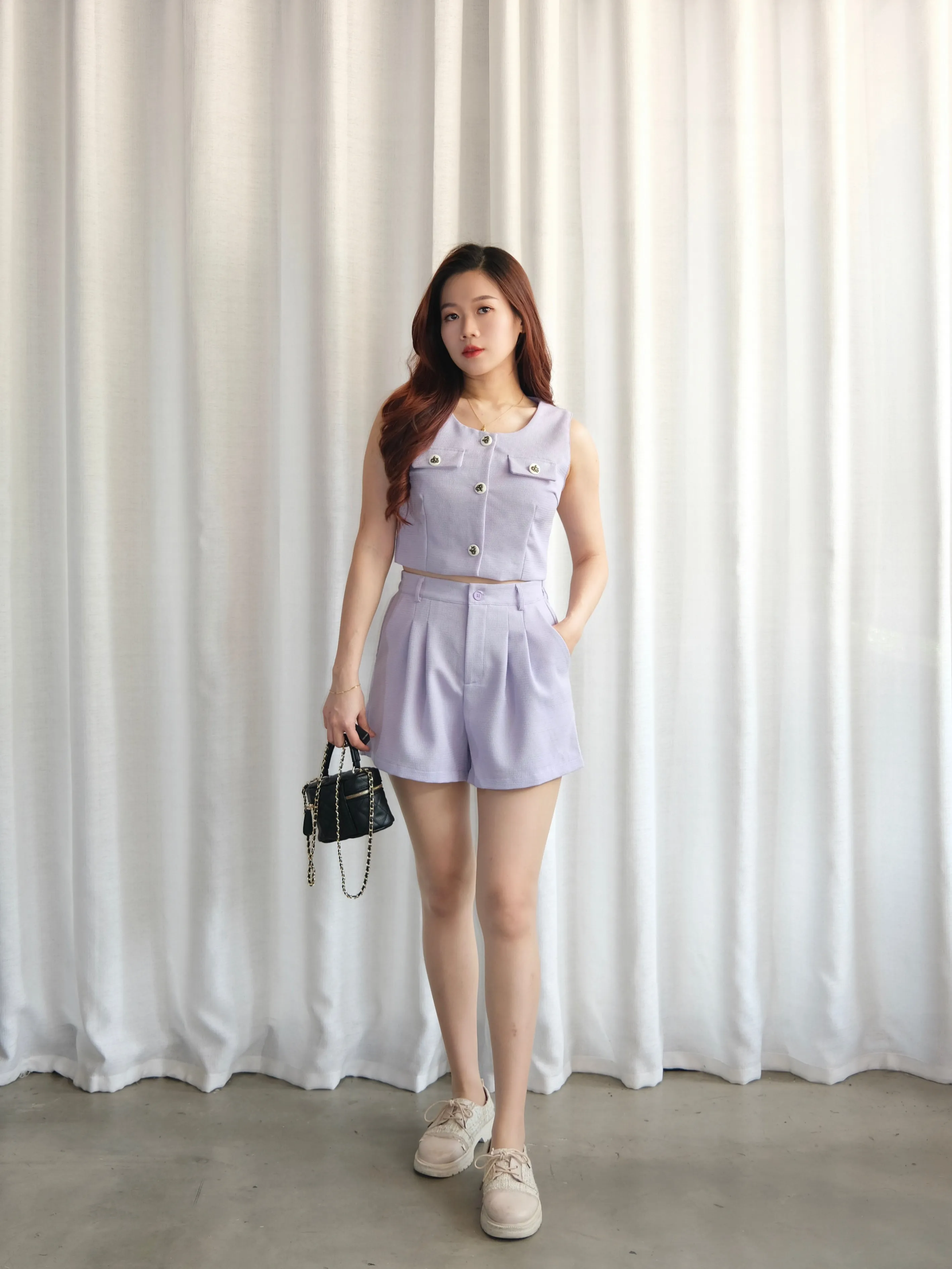 ACEWIN Flap Pockets Button Front Crop Top with Shorts Set (Size S-L) 800112
