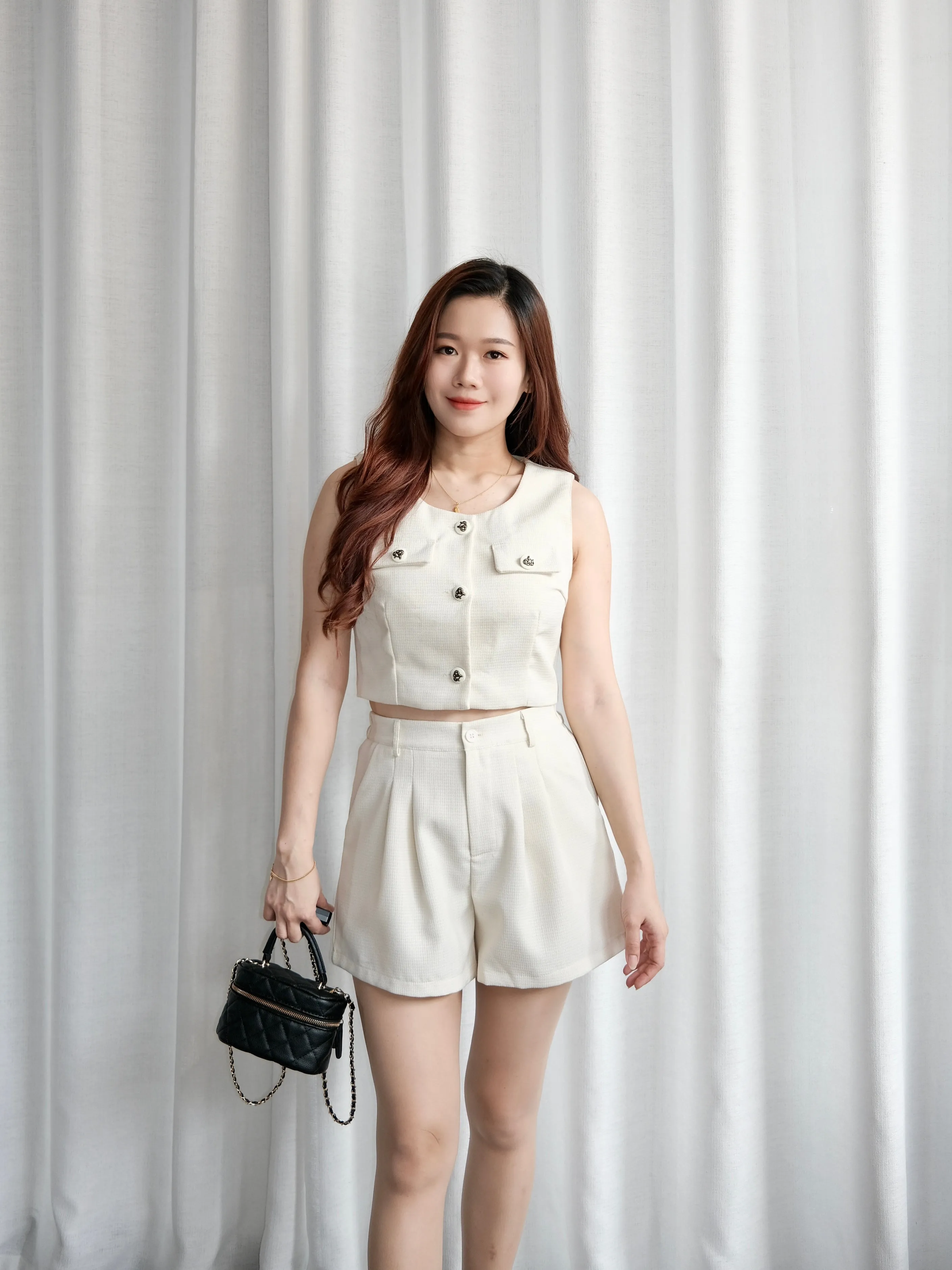 ACEWIN Flap Pockets Button Front Crop Top with Shorts Set (Size S-L) 800112