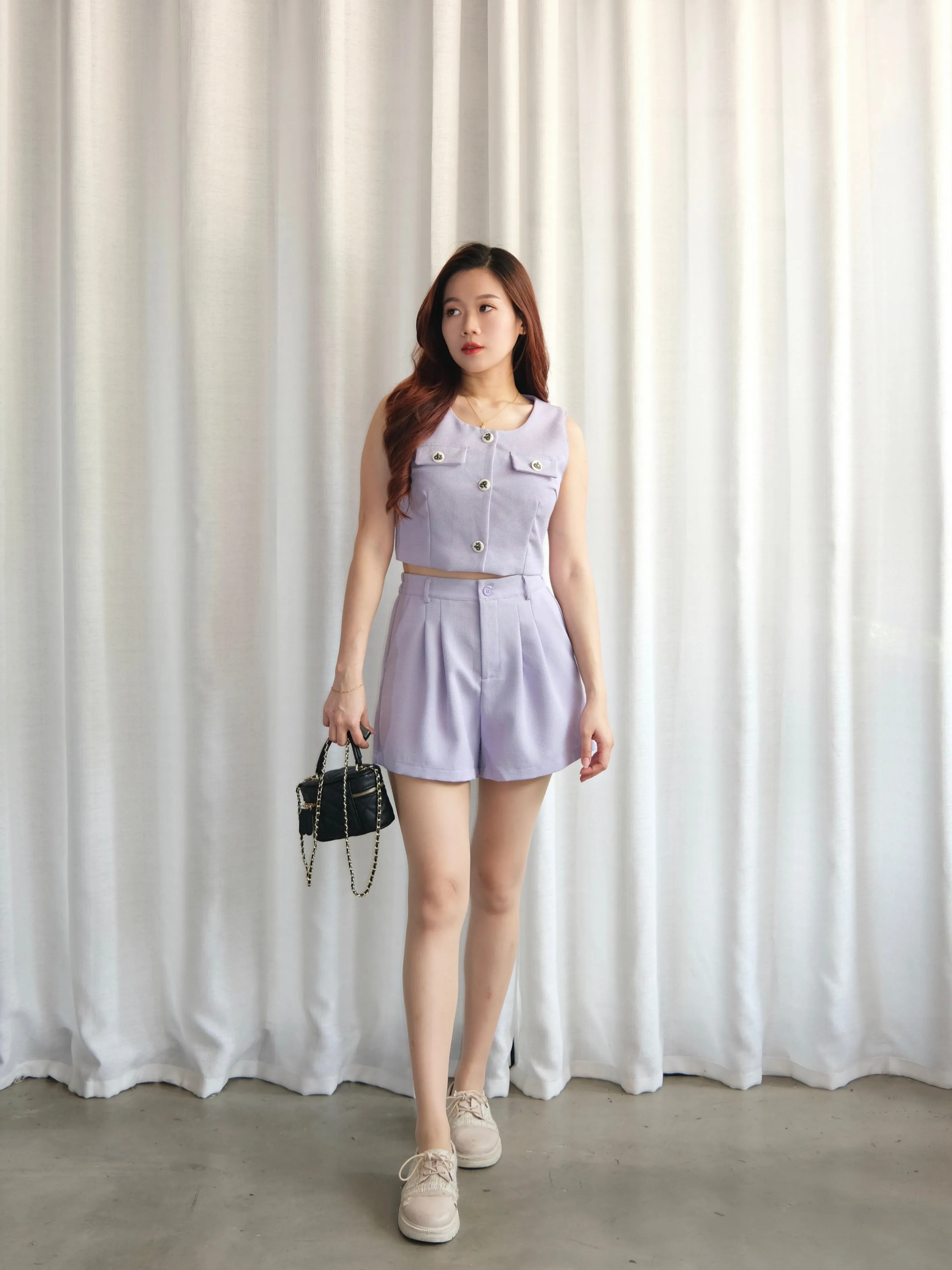 ACEWIN Flap Pockets Button Front Crop Top with Shorts Set (Size S-L) 800112