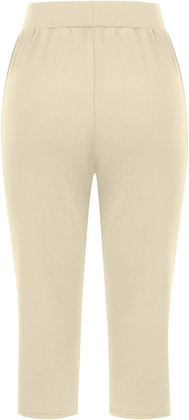 Active Capri Pants for Women Joggers Stretch Lightweight Womens Casual Pant Capri with Drawstring