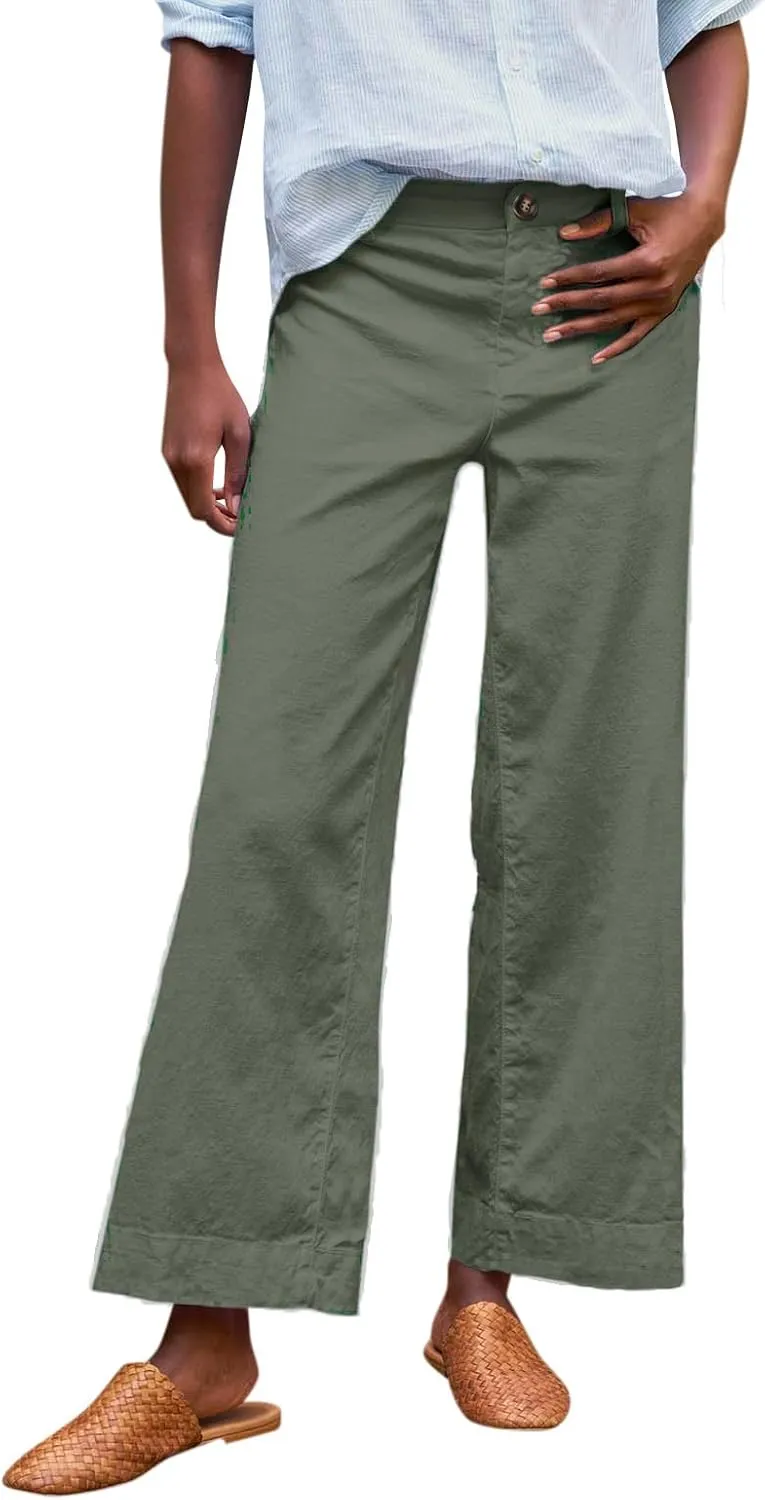 ADHOWBEW Plus Size Linen Pants for Women 2025 Flowy Casual Work Elastic Waist Dressy Plus Size Lounge Slacks