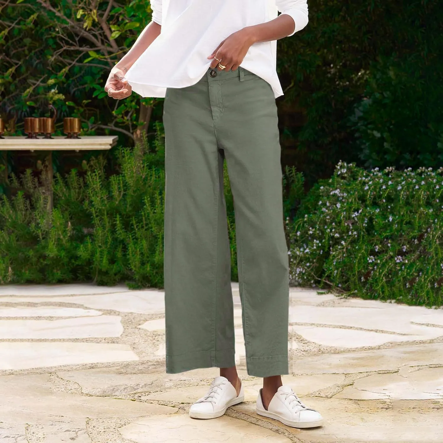 ADHOWBEW Plus Size Linen Pants for Women 2025 Flowy Casual Work Elastic Waist Dressy Plus Size Lounge Slacks