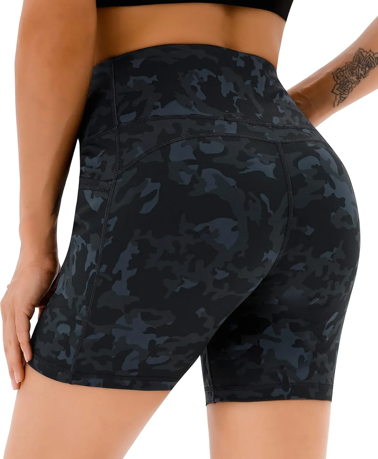 AFITNE Women's High Waist Biker Shorts with Pockets, Tummy Control Athletic Workout Running Yoga Shorts