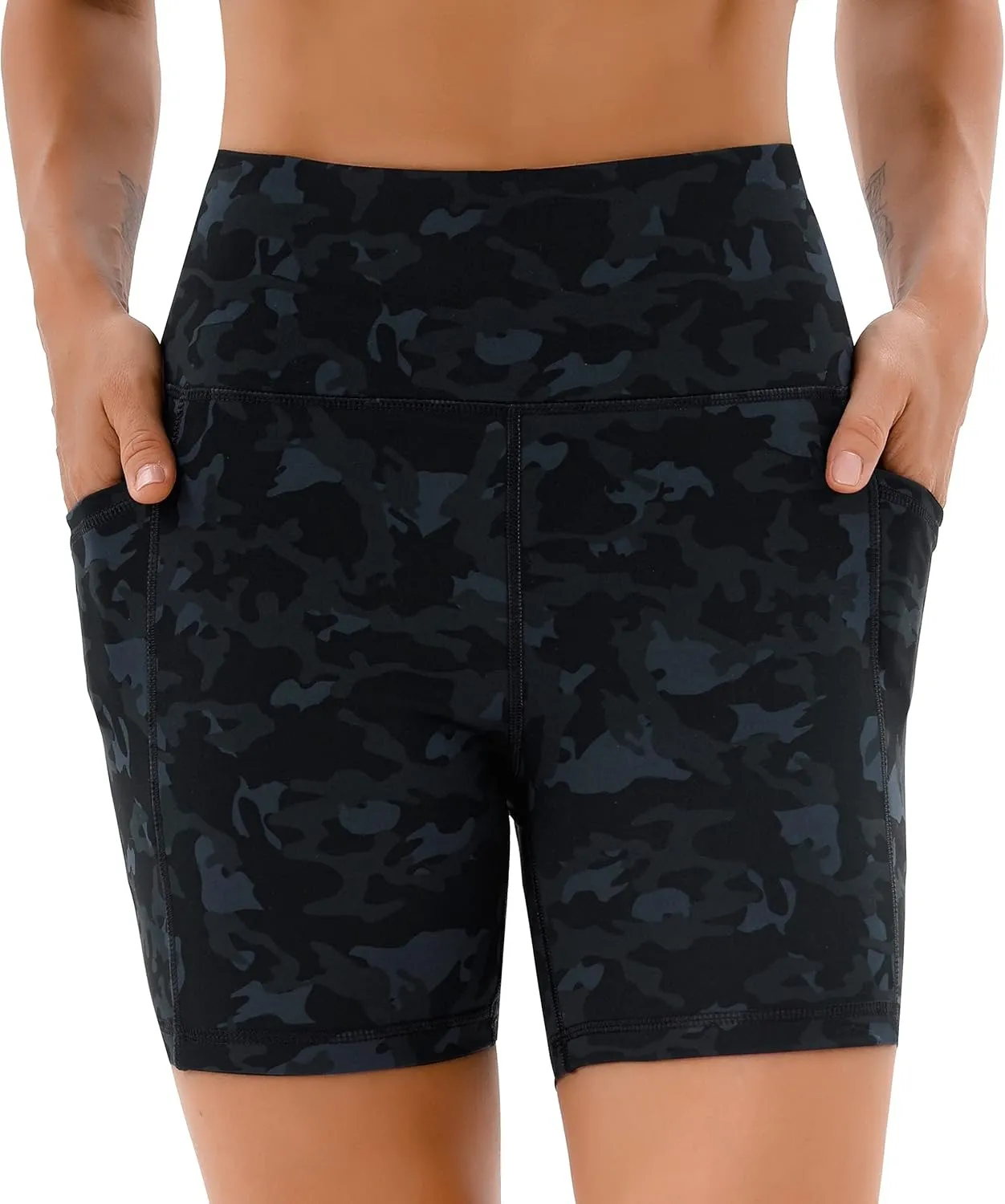 AFITNE Women's High Waist Biker Shorts with Pockets, Tummy Control Athletic Workout Running Yoga Shorts