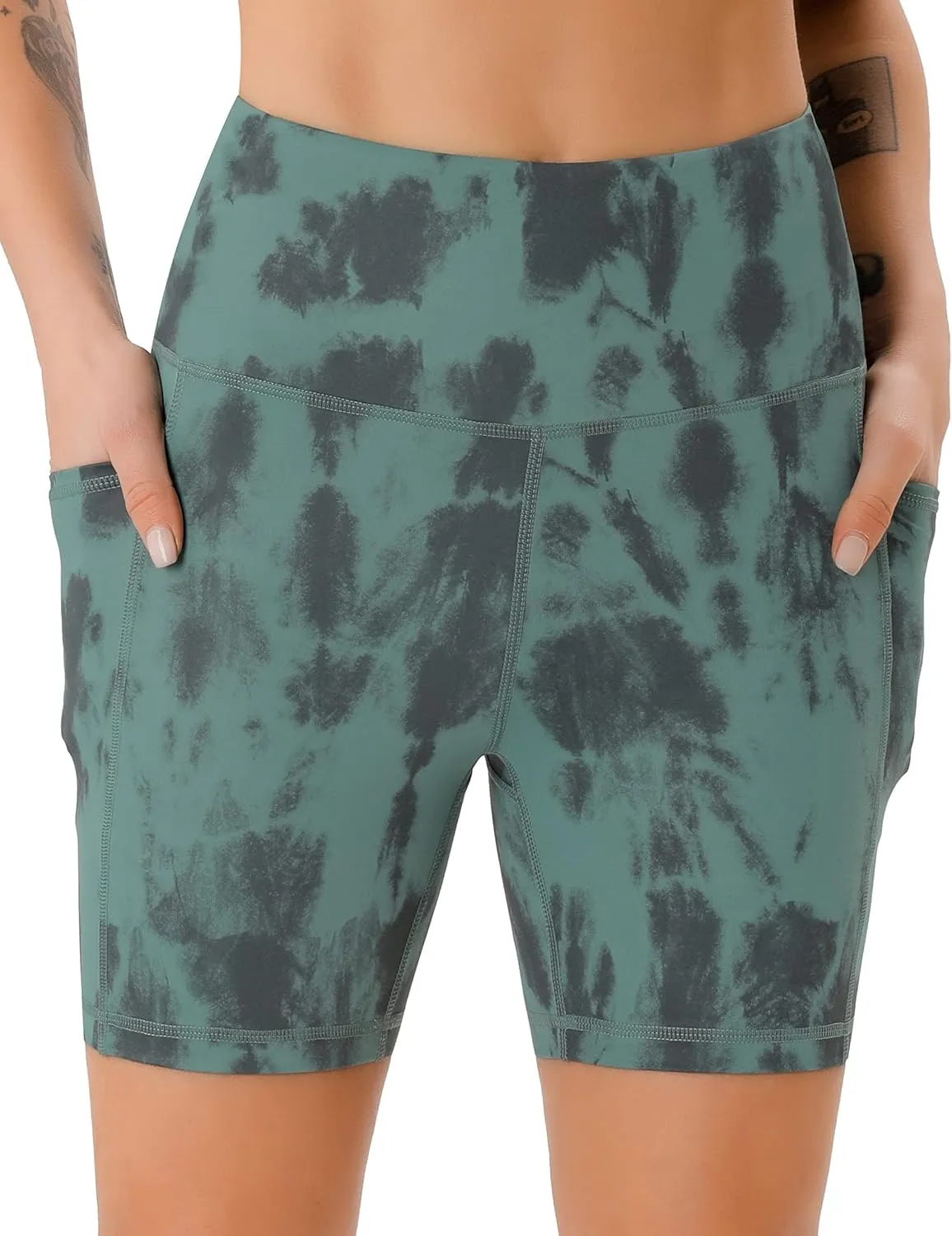 AFITNE Women's High Waist Biker Shorts with Pockets, Tummy Control Athletic Workout Running Yoga Shorts