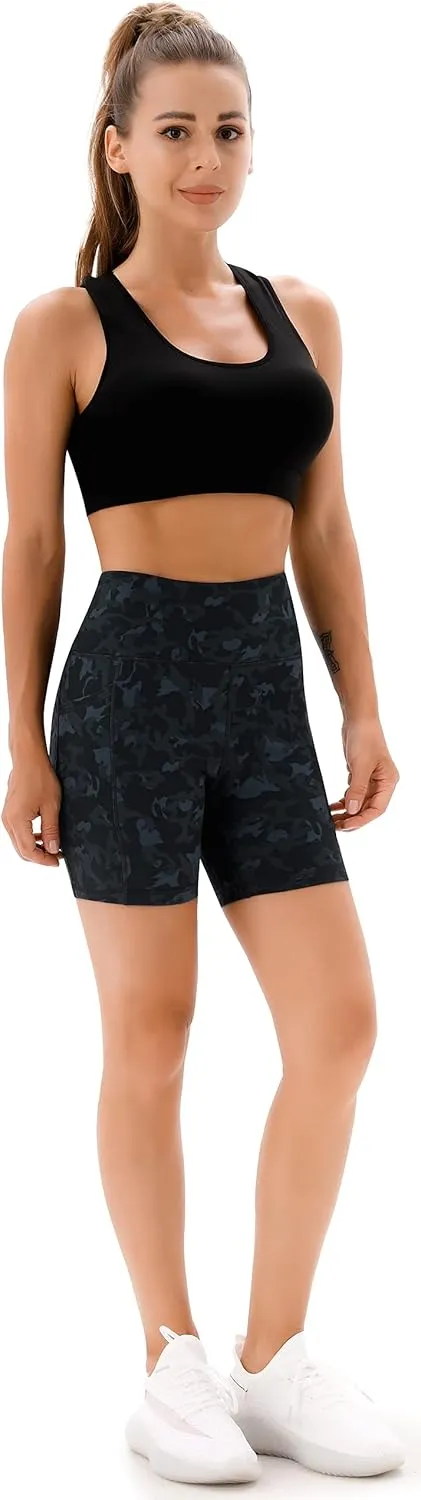 AFITNE Women's High Waist Biker Shorts with Pockets, Tummy Control Athletic Workout Running Yoga Shorts