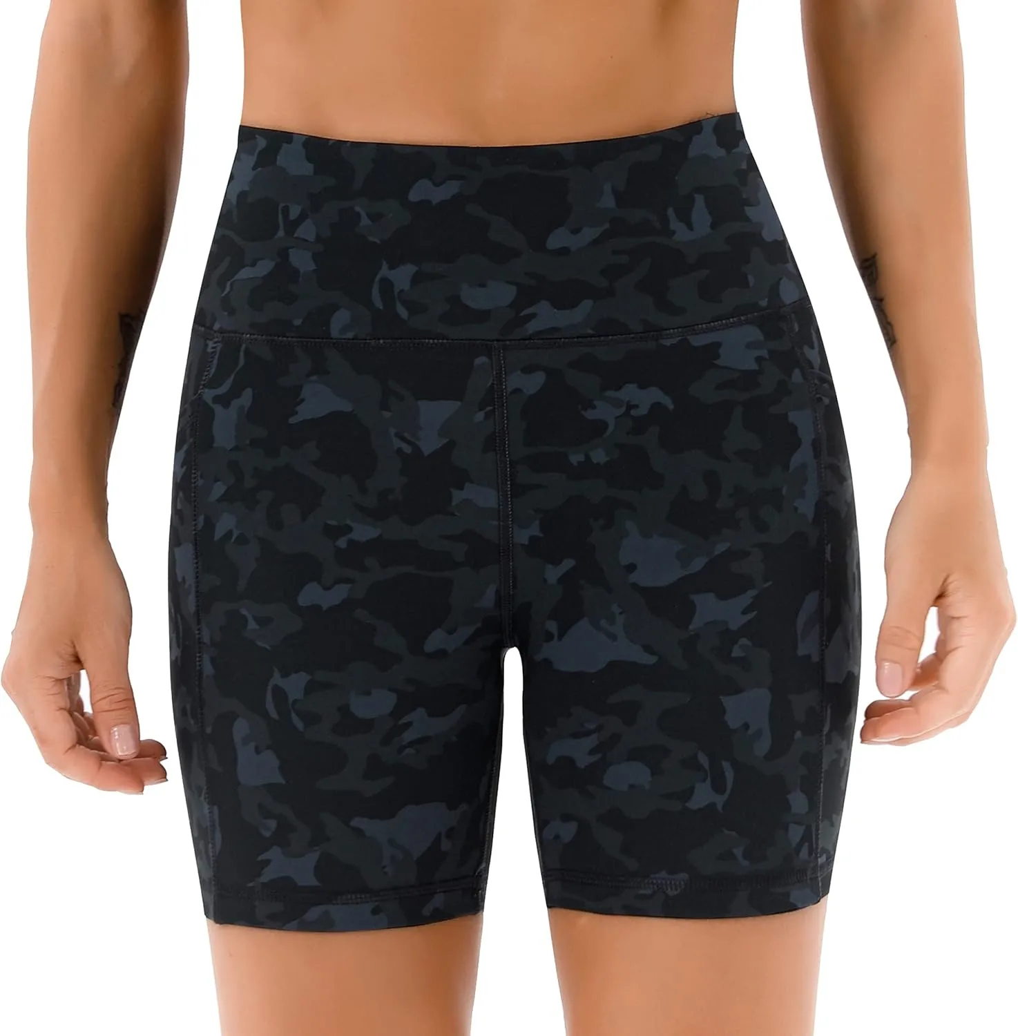 AFITNE Women's High Waist Biker Shorts with Pockets, Tummy Control Athletic Workout Running Yoga Shorts