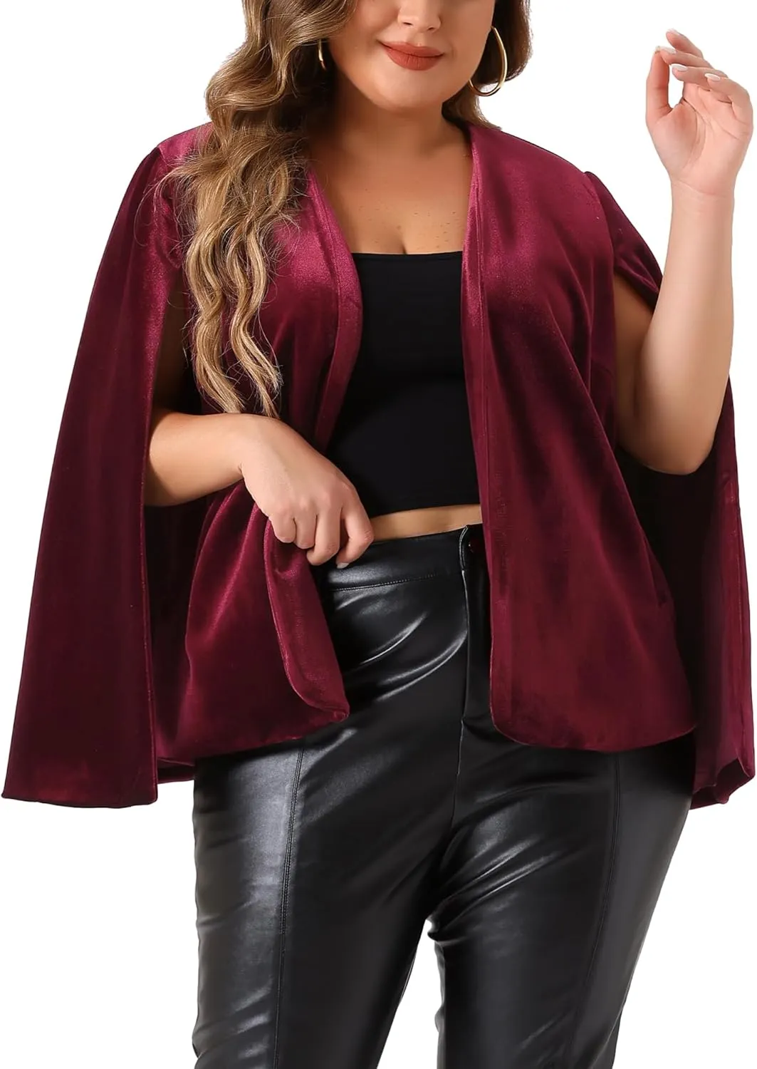 Agnes Orinda Plus Size Cape Blazer for Women Elegant Casual Split Long Sleeve Open Front Velvet Jackets Blazers