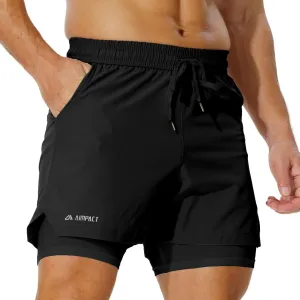 AIMPACT Mens 2 in 1 Shorts 7" Compression Gym Athletic Workout Shorts for with Phone Pockets