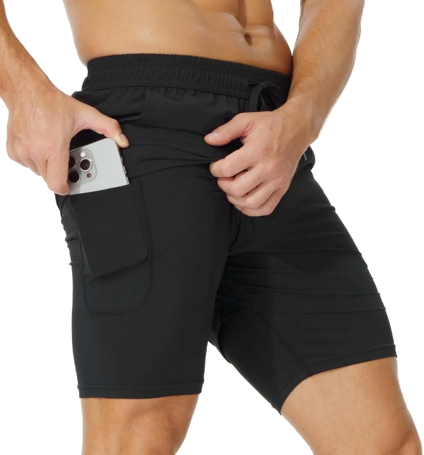 AIMPACT Mens 2 in 1 Shorts 7" Compression Gym Athletic Workout Shorts for with Phone Pockets