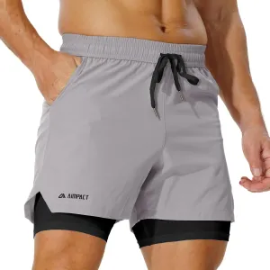 AIMPACT Mens 2 in 1 Shorts 7" Compression Gym Athletic Workout Shorts for with Phone Pockets