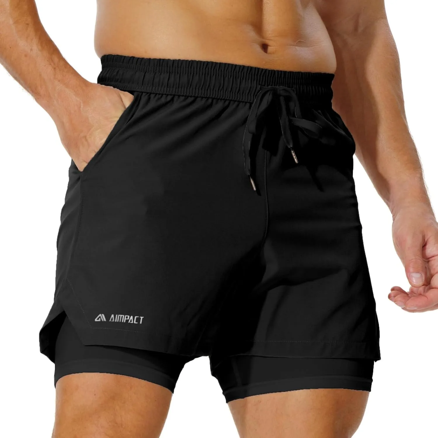AIMPACT Mens 2 in 1 Shorts 7" Compression Gym Athletic Workout Shorts for with Phone Pockets