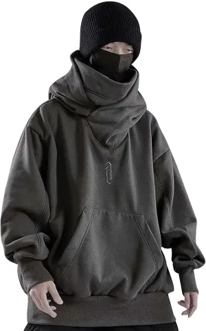 Alalaso Ninja Hoodie Men Double Neckline Cotton Pullover Windproof Warm Japanese Assassin-Style Sweatshirt for Men and Women