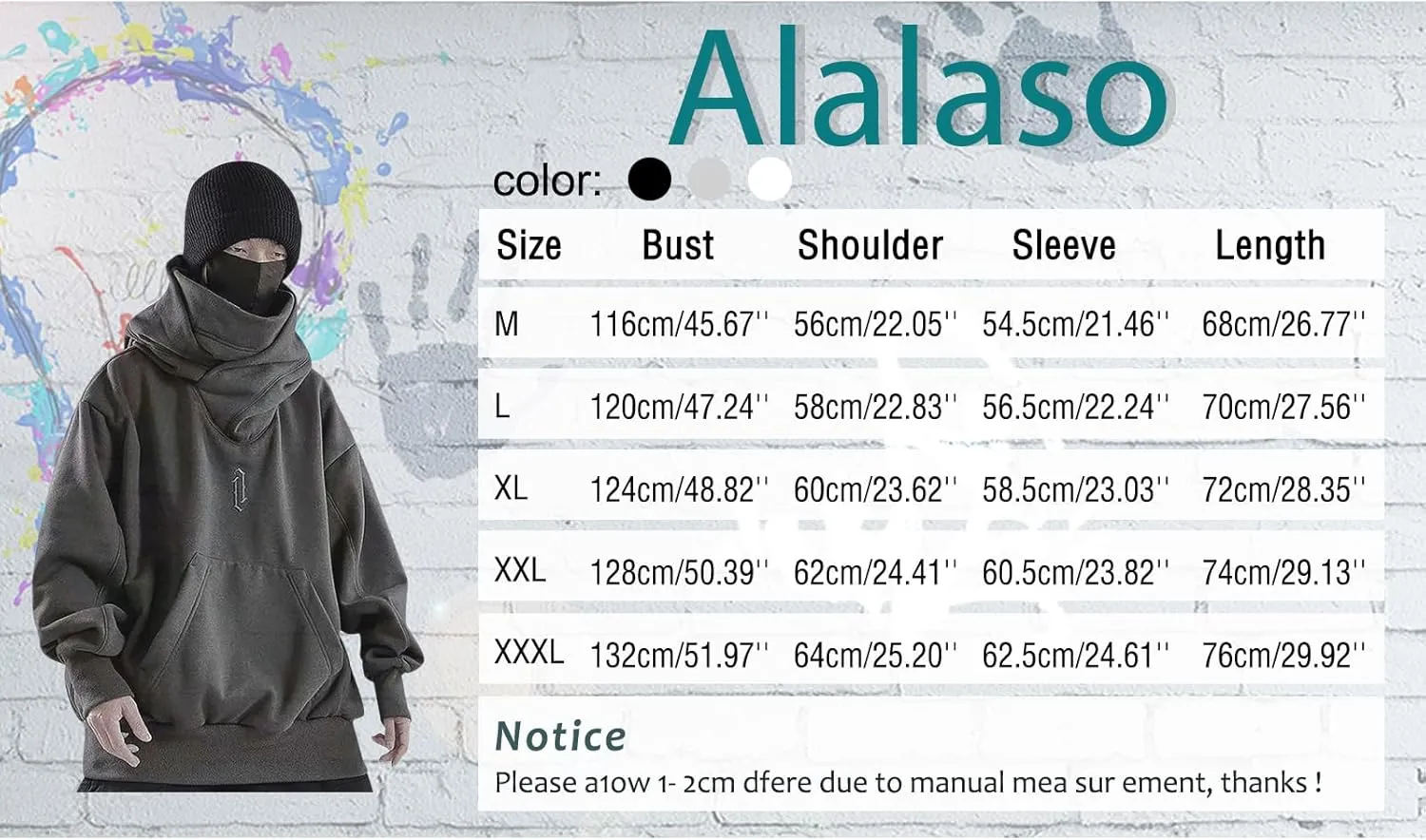 Alalaso Ninja Hoodie Men Double Neckline Cotton Pullover Windproof Warm Japanese Assassin-Style Sweatshirt for Men and Women