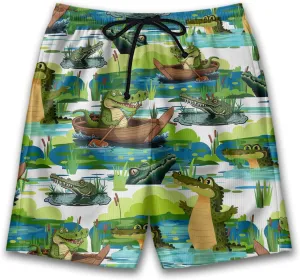 Alligator Mens Swim Trunks - Reptile Hawaiian Mens Shorts Casual - Summer Drawstring Beachwear Shorts PA59