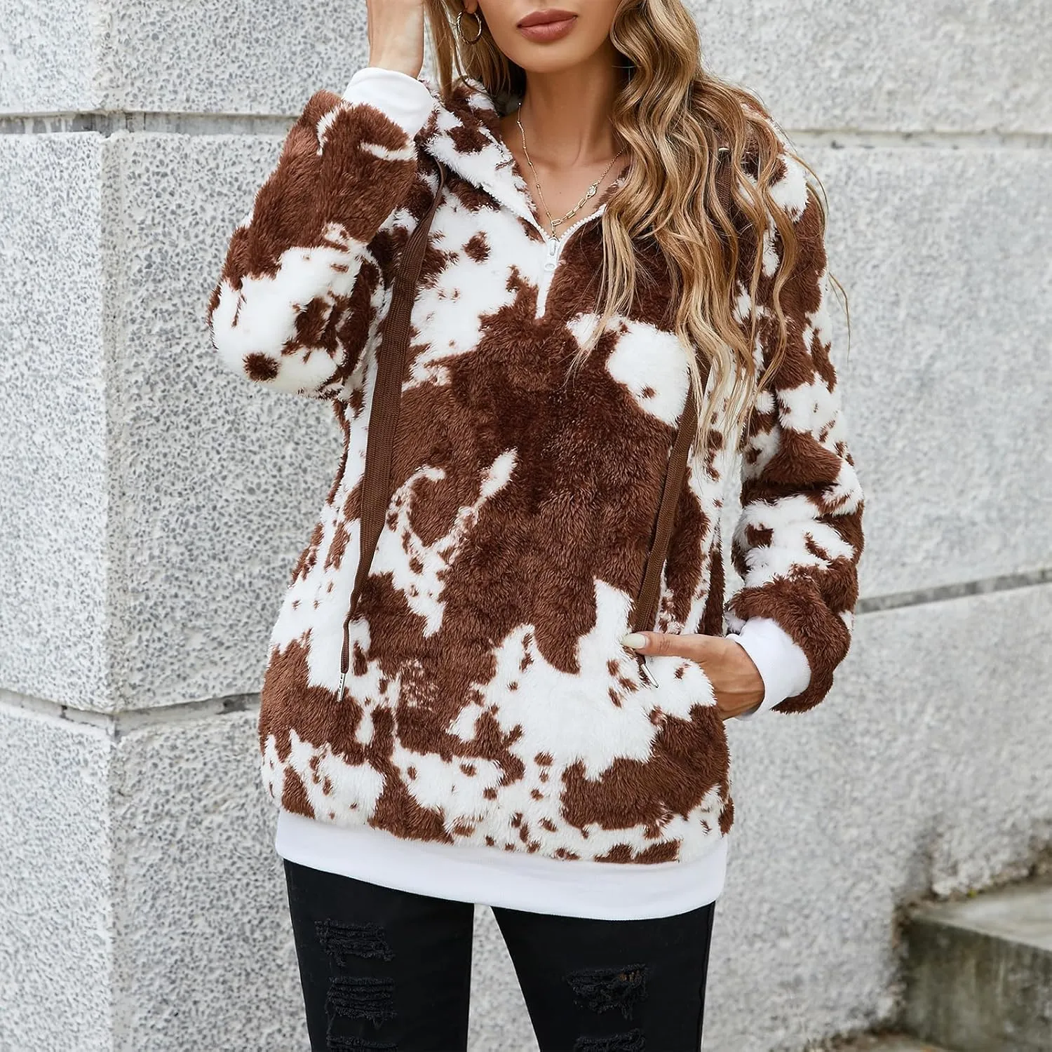 American Trends Oversized Sweatshirts for Women Athletic Womens Sherpa Hoodie Fluffy Women's Hoodies Pullover with Pockets