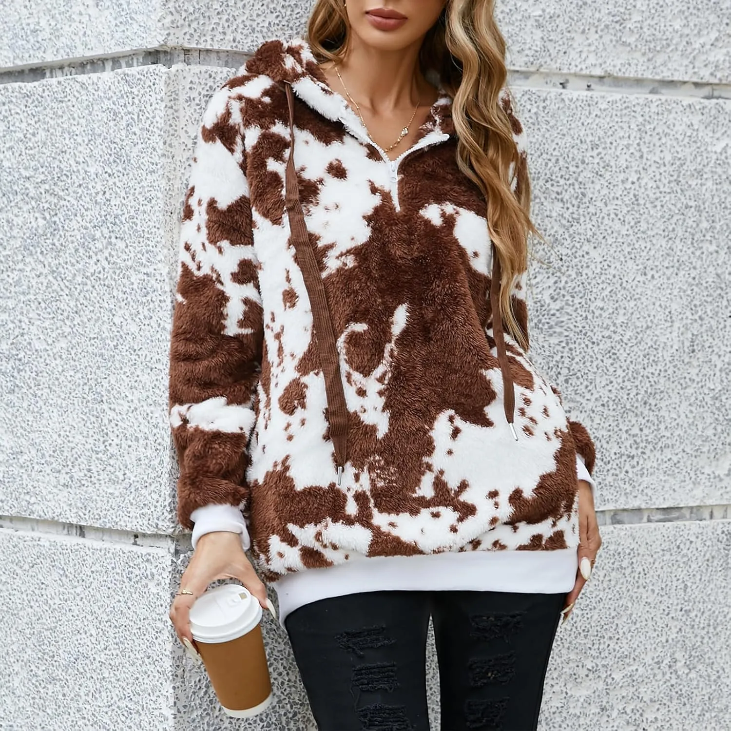 American Trends Oversized Sweatshirts for Women Athletic Womens Sherpa Hoodie Fluffy Women's Hoodies Pullover with Pockets