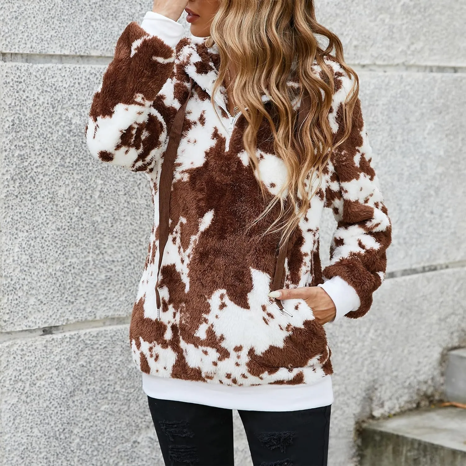 American Trends Oversized Sweatshirts for Women Athletic Womens Sherpa Hoodie Fluffy Women's Hoodies Pullover with Pockets