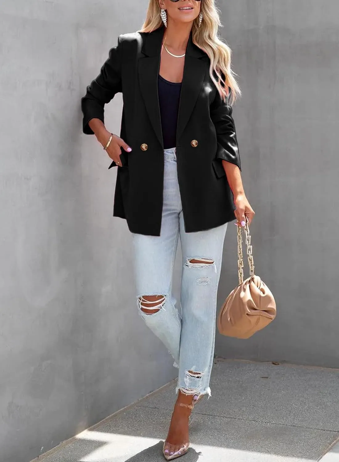 ARTFREE Womens Casual Blazer Button Lapel Long Sleeve Work Business Fashion Blazers Jackets Outfits with Pockets