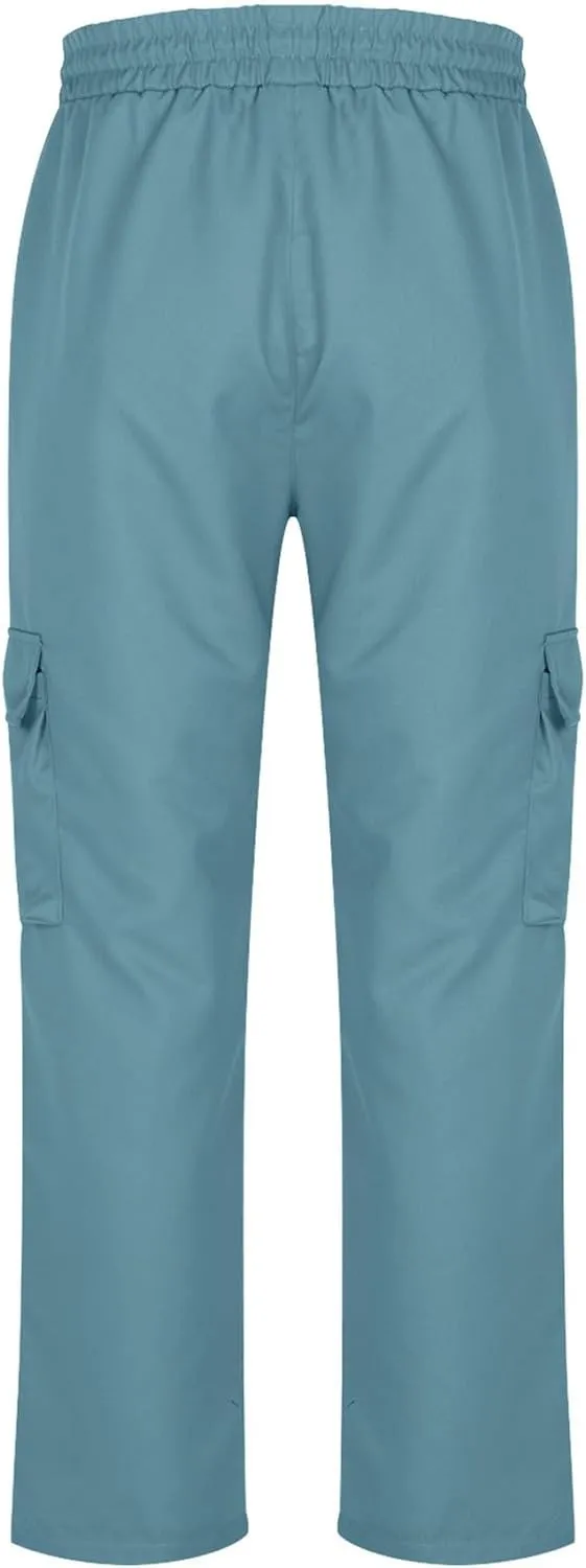 Baggy Straight Leg Cargo Pants for Men Drawstring Waist Work Pants with Pockets Spring Fashion Open Bottom Trousers
