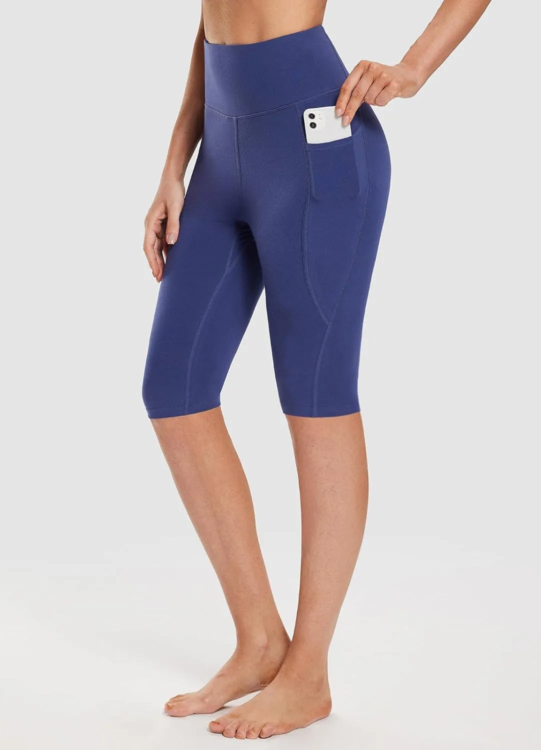 baleaf Women's Knee Length Cotton Capri Leggings with Pockets, High Waisted Casual Summer Yoga Workout Exercise Pants