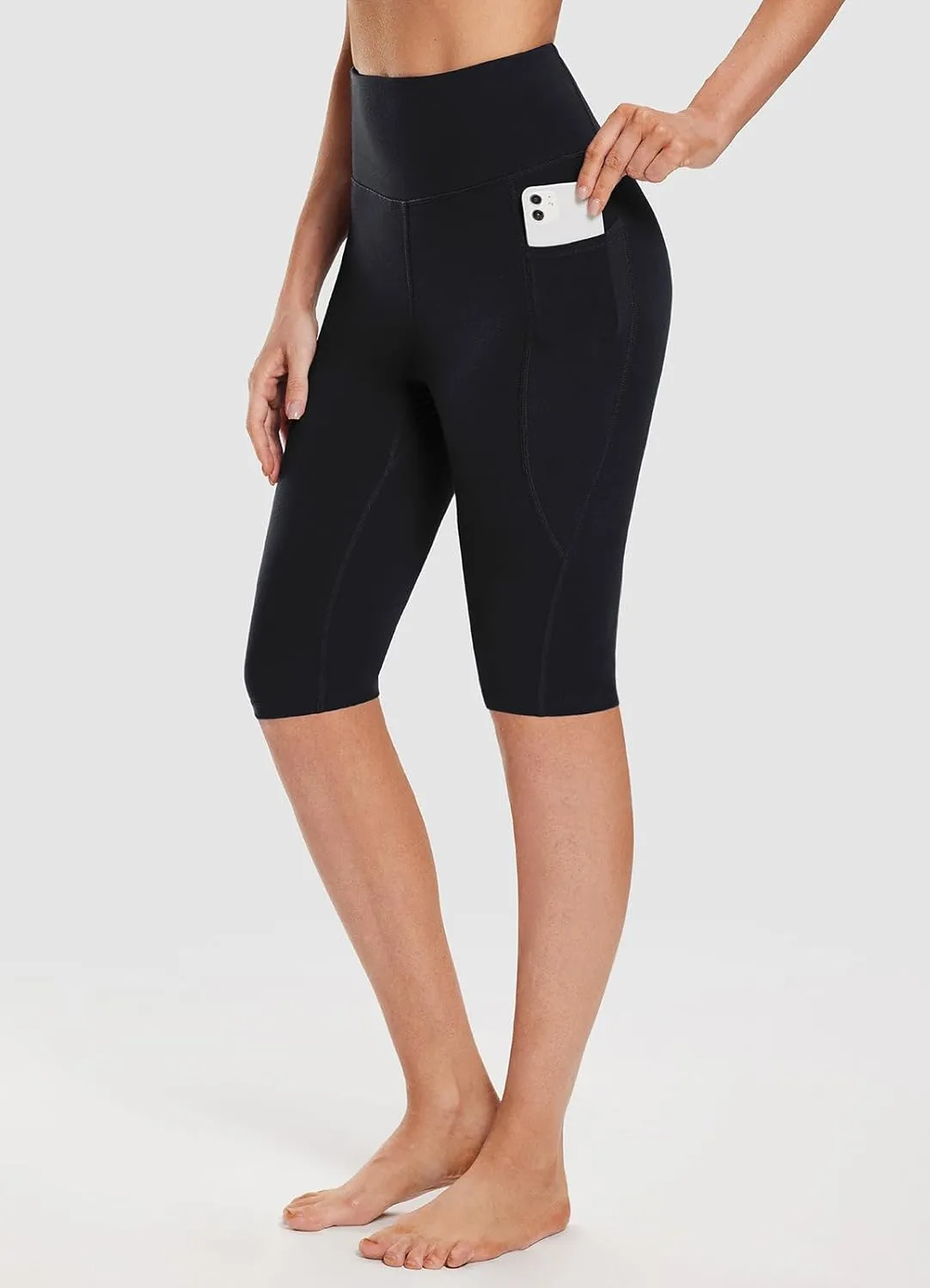 baleaf Women's Knee Length Cotton Capri Leggings with Pockets, High Waisted Casual Summer Yoga Workout Exercise Pants