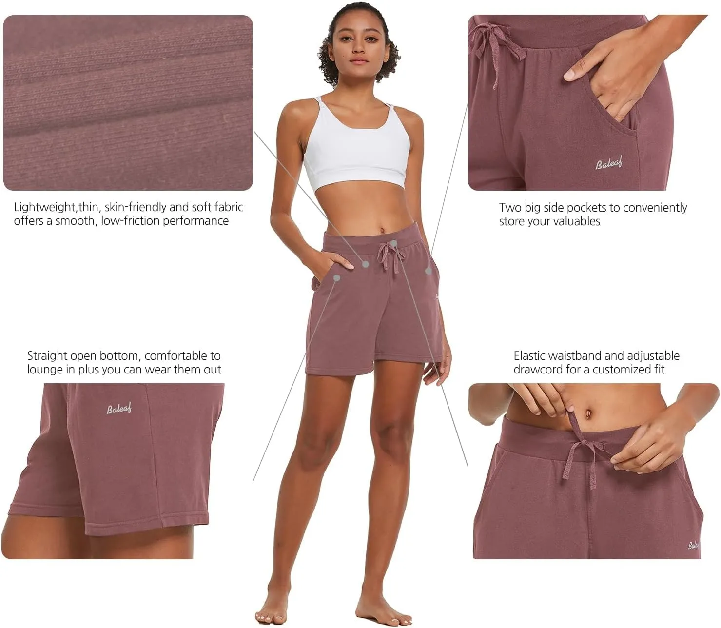 baleaf Womens Lounge Shorts Cotton Sweat Athletic Shorts with Pockets High Waist Summer Casual