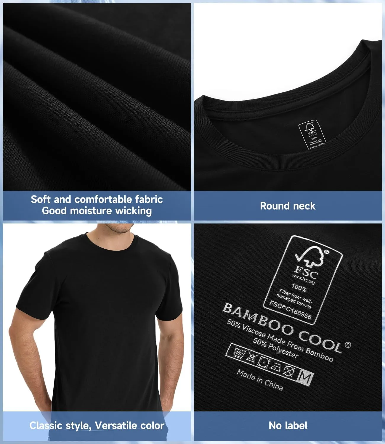 BAMBOO COOL Men's Crewneck T-Shirts Undershirts for Men Short Sleeve Shirts Heavy Weight Tees Classic Comfortable Tshirt