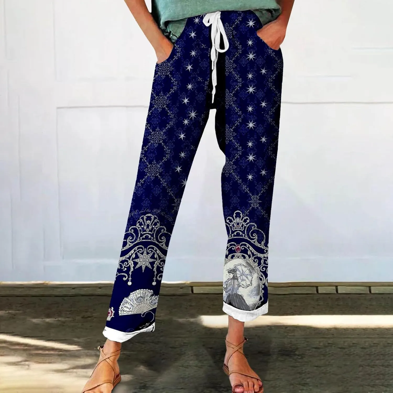 Belted Linen Pants Summer Womens Linen Capris with Pockets Womens Linen Loose Fit Pants Casual