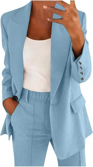 Blazer Sets Women 2 Piece Outfits Dressy Pant Suits Business Casual Outfits Loose Straight Leg Pants Work Clothing Set