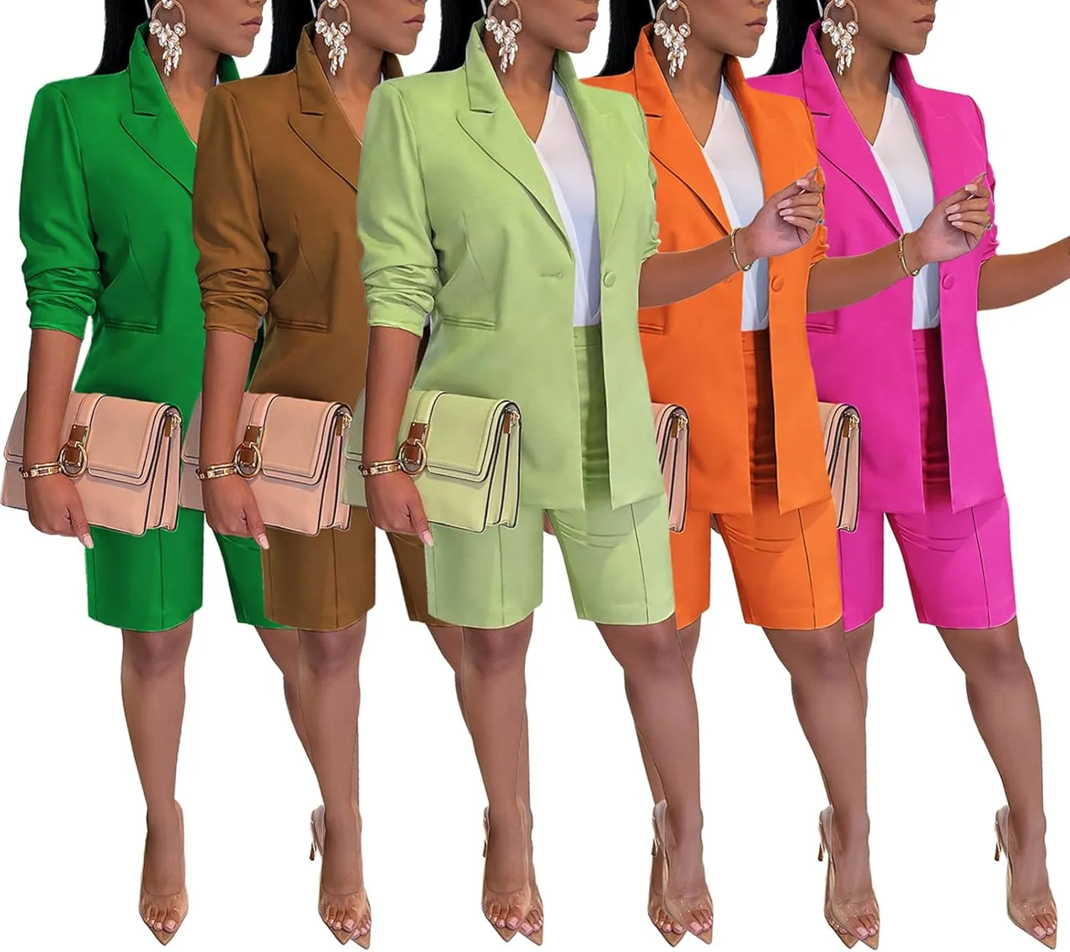 Blazer Shorts Set for Women Two Piece Outfits One Button Up Jacket and Bermuda Short Suits