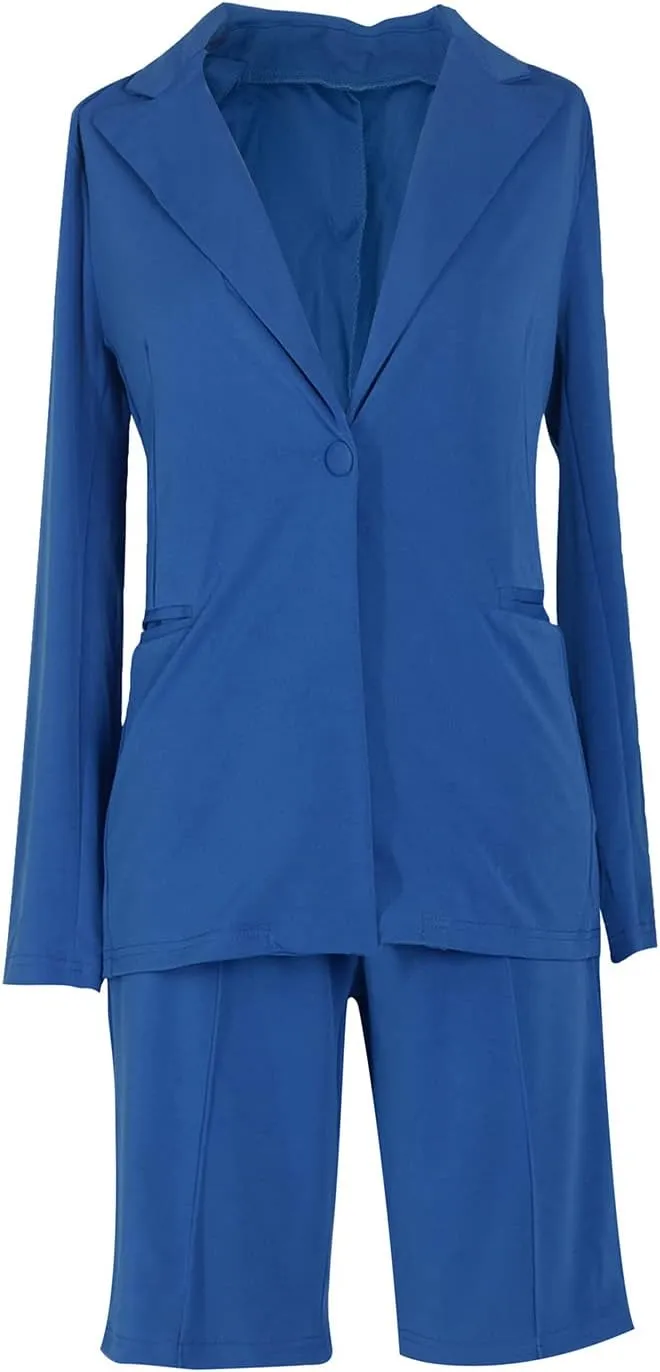 Blazer Shorts Set for Women Two Piece Outfits One Button Up Jacket and Bermuda Short Suits