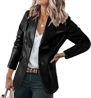 Blazers for Women 2025 Fashion Motorcycle Leather Jacket Coat Dressy Open Front Office Bussiness Blazer Jackets