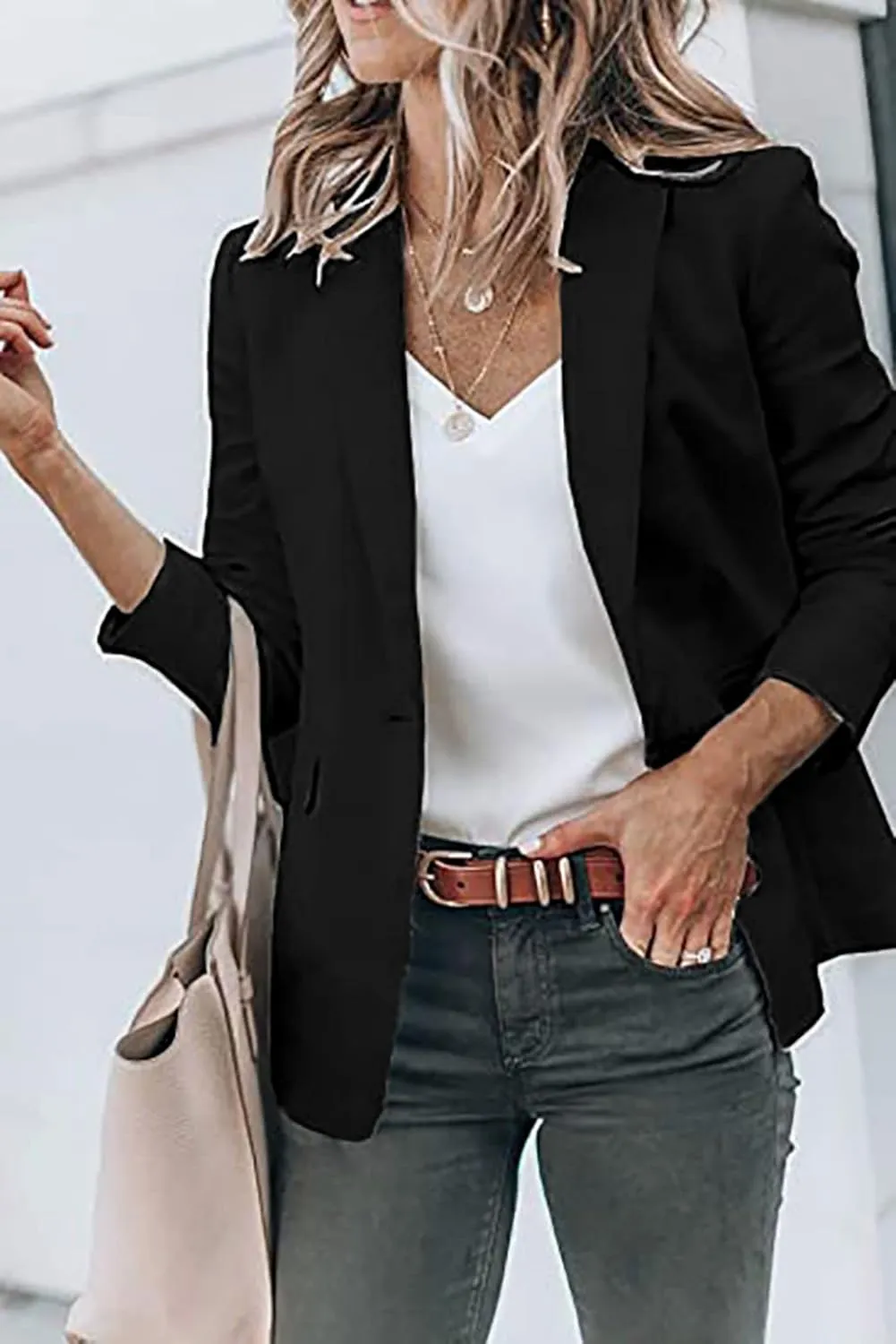 Blazers for Women Bussiness Casual Sleeveless Button Blazer Jackets Work Office Open Front Long Sleevse Suite Jacket