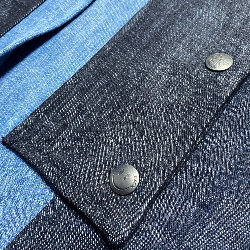 BZEN M.1063 SAWADEE-CB RELAX FIT UNISEX ANKLE LENGTH COLOR BLOCK THAI FISHERMEN 4 POCKET DENIM WRAP PANT-11OZ-E0 INDIGO