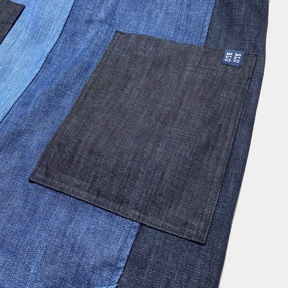 BZEN M.1063 SAWADEE-CB RELAX FIT UNISEX ANKLE LENGTH COLOR BLOCK THAI FISHERMEN 4 POCKET DENIM WRAP PANT-11OZ-E0 INDIGO