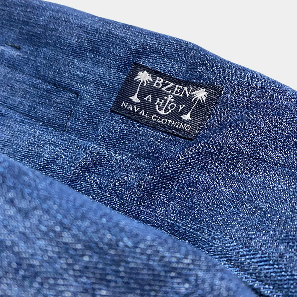 BZEN M.1063 SAWADEE-CB RELAX FIT UNISEX ANKLE LENGTH COLOR BLOCK THAI FISHERMEN 4 POCKET DENIM WRAP PANT-11OZ-E0 INDIGO