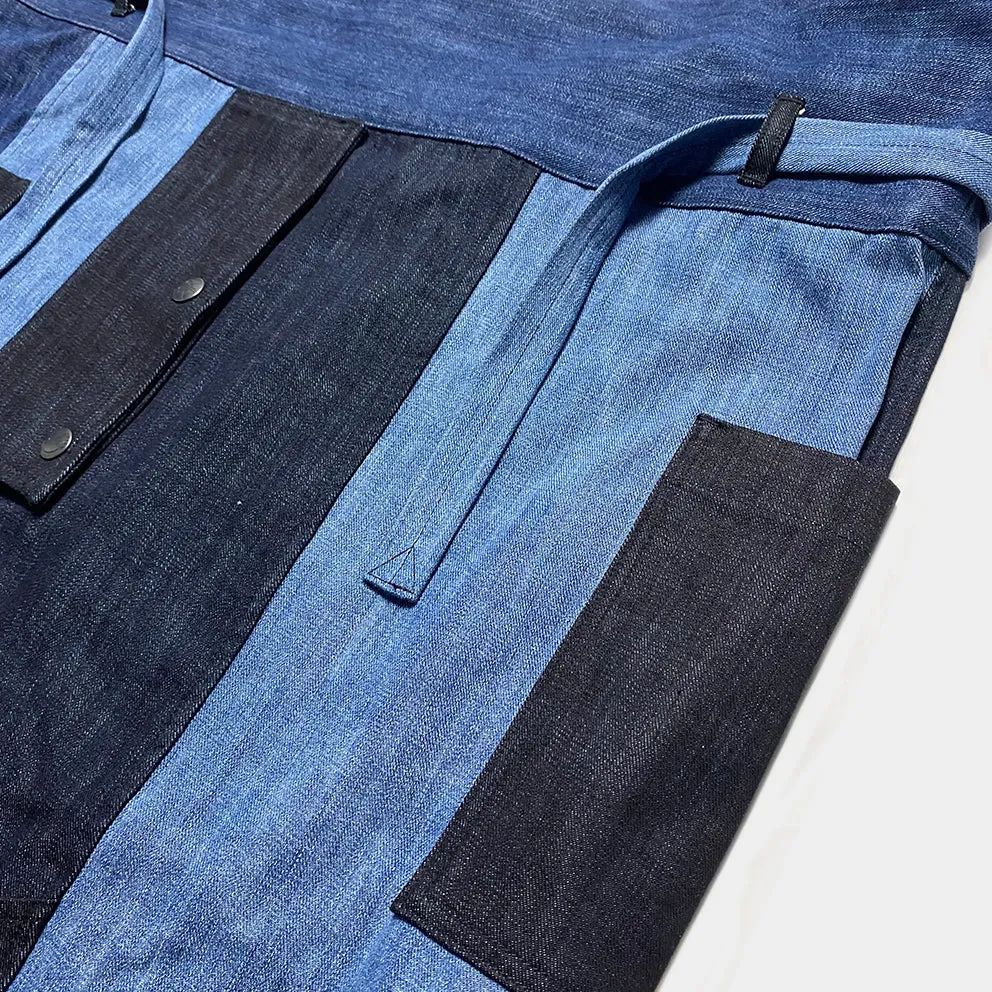 BZEN M.1063 SAWADEE-CB RELAX FIT UNISEX ANKLE LENGTH COLOR BLOCK THAI FISHERMEN 4 POCKET DENIM WRAP PANT-11OZ-E0 INDIGO