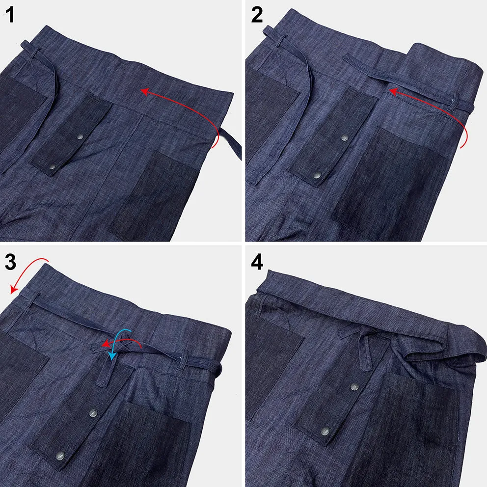 BZEN M.1063 SAWADEE-CL RELAX FIT UNISEX ANKLE LENGTH COTTON LINEN THAI FISHERMEN 4 POCKET DENIM WRAP PANT-7OZ-E0 INDIGO