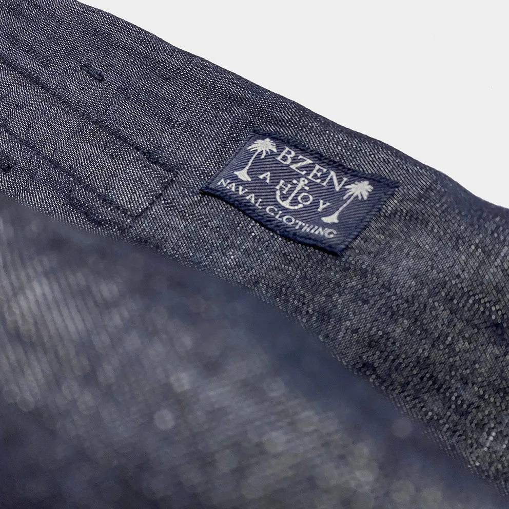 BZEN M.1063 SAWADEE-CL RELAX FIT UNISEX ANKLE LENGTH COTTON LINEN THAI FISHERMEN 4 POCKET DENIM WRAP PANT-7OZ-E0 INDIGO