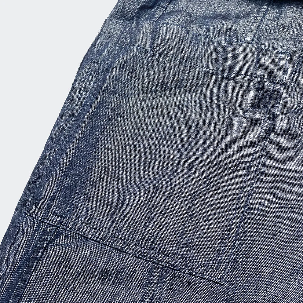 BZEN M.1063 SAWADEE-CL RELAX FIT UNISEX ANKLE LENGTH COTTON LINEN THAI FISHERMEN 4 POCKET DENIM WRAP PANT-7OZ-E0 INDIGO